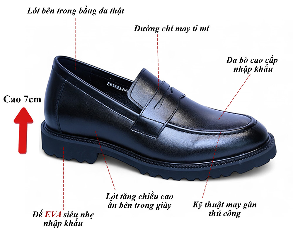 Giày cho nam cao 7cm đế eva siêu nhẹ